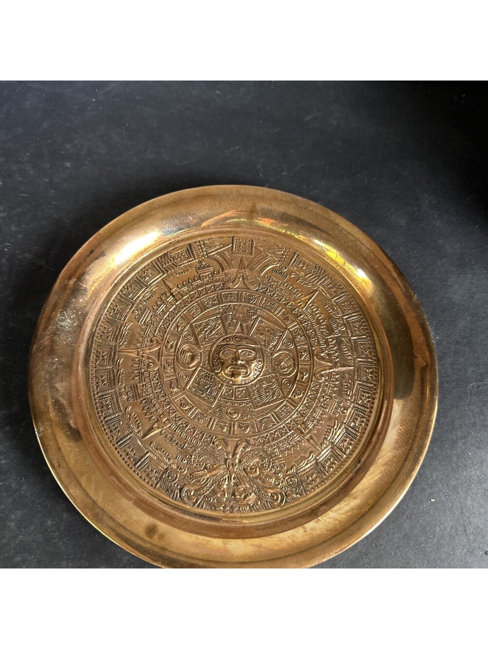 Vintage Copper 8 Inch Round Wall Plate Aztec/Mayan Calendar MCM Decor